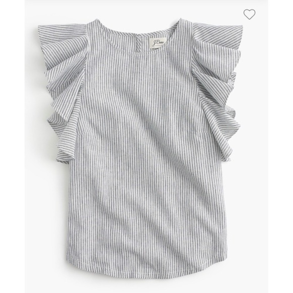 J.Crew Blue White Stripe Linen Cotton Ruffle Flutter Sleeve Top G6459 size 00
